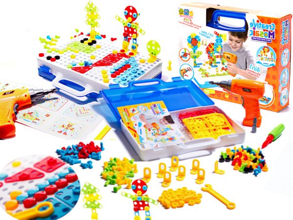 Puzzle-Klocki-w-walizce-4w1-wkretarka-237el-91222 Konstruktorius su veikiančiu suktuku (237 dalys)