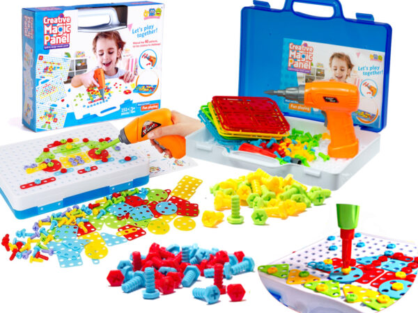 Puzzle-Klocki-w-walizce-wkretarka-151-el-95315 Konstruktorius su veikiančiu suktuku (150 dalių)
