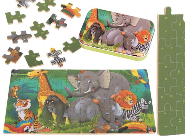 Puzzle-drewniane-bajkowe-w-puszce-slon-60el-103350 Medinė dėlionė Dramblys (60 dalių)