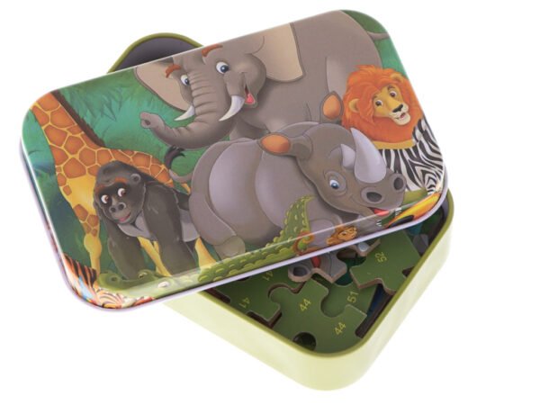 Puzzle-drewniane-bajkowe-w-puszce-slon-60el-103355 Medinė dėlionė Dramblys (60 dalių)