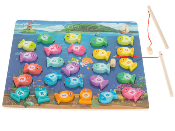 Puzzle-drewniane-magnetyczne-lowienie-rybek-literki-95764 Magnetinė žvejyba Abėcėlė