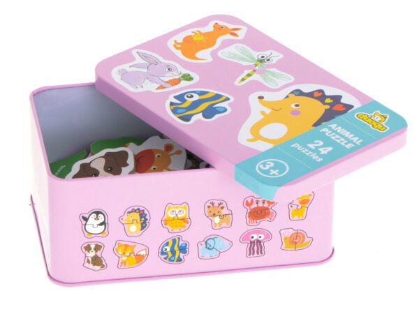 Ukladanka-puzzle-w-puszce-zwierzatka-24-puzzle-90682 24 dėlionės dėžutėje Gyvūnėliai
