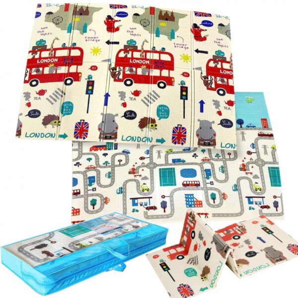 mata-piankowa-dwustronna-skladana-duza-150-cm-x-200-miasto-autobus Dvipusis sulankstomas putų kilimėlis Gatvės/Londonas (200x150x1cm)