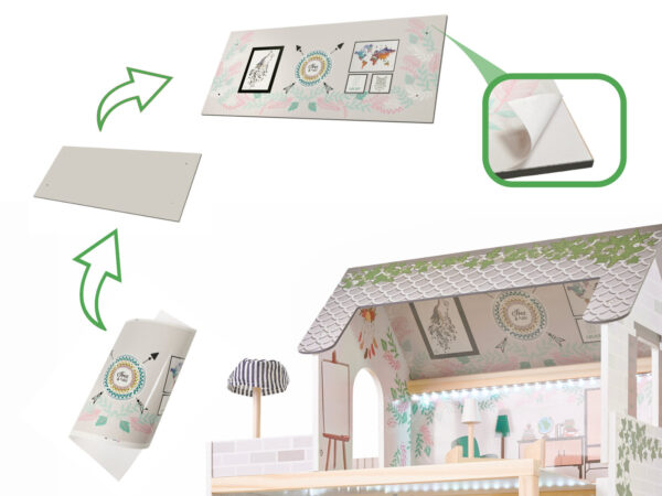 KX5944 Domek dla lalek drewniany apartament Ikonka boho 21-1 Medinis lėlių namelis su LED apšvietimu LULILO