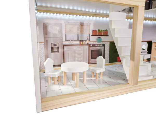 KX5944 Domek dla lalek drewniany apartament Ikonka boho 5 Medinis lėlių namelis su LED apšvietimu LULILO