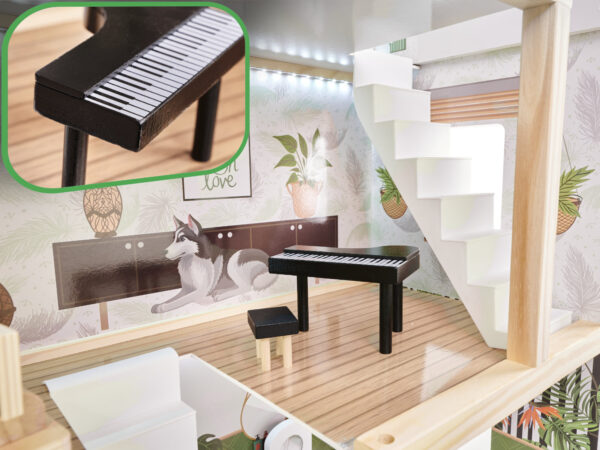 KX5944 Domek dla lalek drewniany apartament Ikonka boho 7 Medinis lėlių namelis su LED apšvietimu LULILO