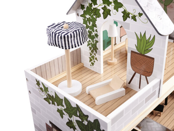 KX5944 Domek dla lalek drewniany apartament Ikonka boho 17 Medinis lėlių namelis su LED apšvietimu LULILO