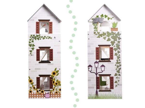 KX5944 Domek dla lalek drewniany apartament Ikonka boho 18 Medinis lėlių namelis su LED apšvietimu LULILO