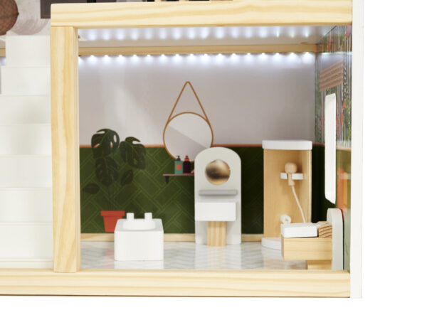 KX5944 Domek dla lalek drewniany apartament Ikonka boho 13 Medinis lėlių namelis su LED apšvietimu LULILO