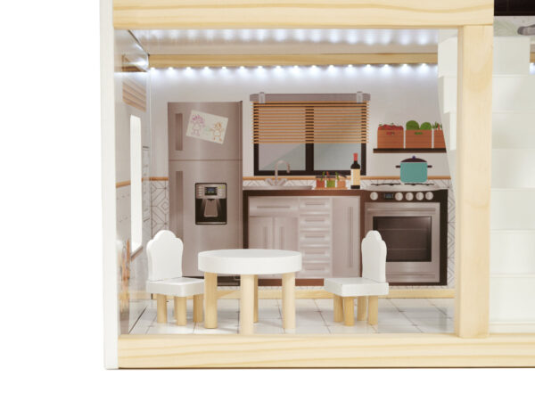 KX5944 Domek dla lalek drewniany apartament Ikonka boho 12 Medinis lėlių namelis su LED apšvietimu LULILO