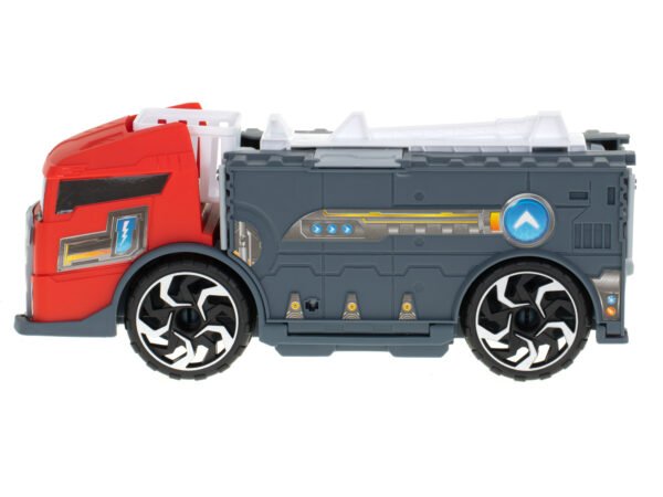 Transporter-ciezarowka-auto-2w1-parking-laweta-czerwony-90576(1) Sunkvežimis- transformeris su automobilių stovėjimo aikštele