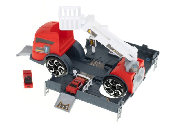Transporter-ciezarowka-auto-2w1-parking-laweta-czerwony-90582(1) Sunkvežimis- transformeris su automobilių stovėjimo aikštele