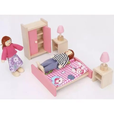 Medinių lėlyčių rinkinys (tinka lėlių nameliams)