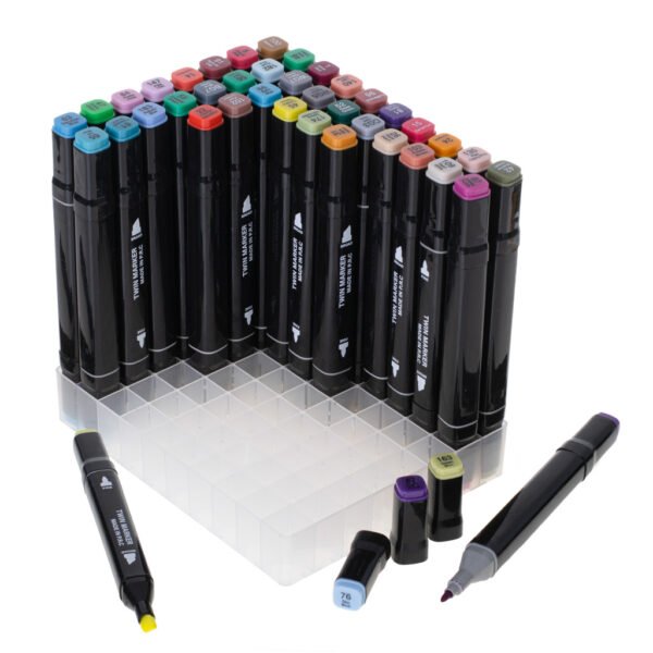 Markery-dwustronne-alkoholowe-w-etui-80-podstawka-107647(1) Dvipusiai markeriai (80 vnt.)