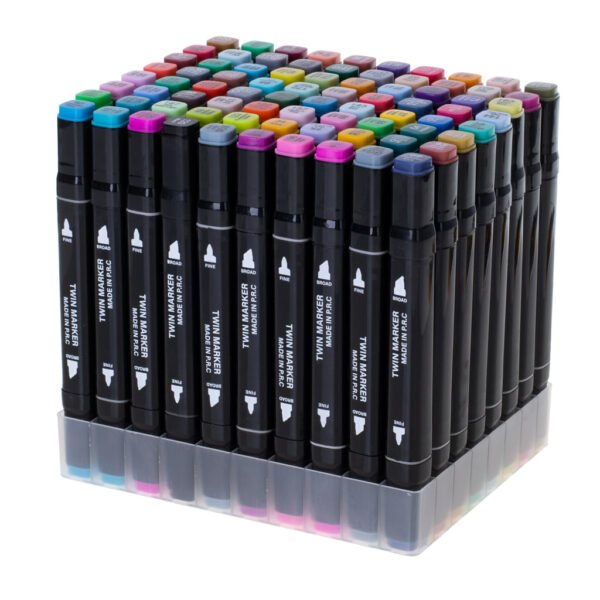 Markery-dwustronne-alkoholowe-w-etui-80-podstawka-107648(1) Dvipusiai markeriai (80 vnt.)