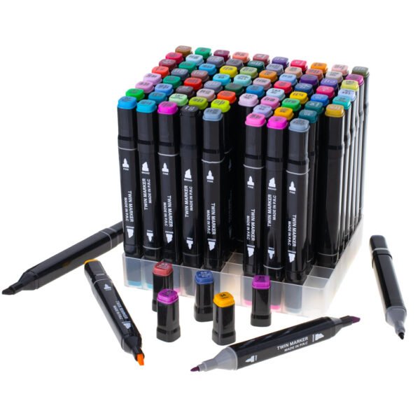 Markery-dwustronne-alkoholowe-w-etui-80-podstawka-107651(1) Dvipusiai markeriai (80 vnt.)