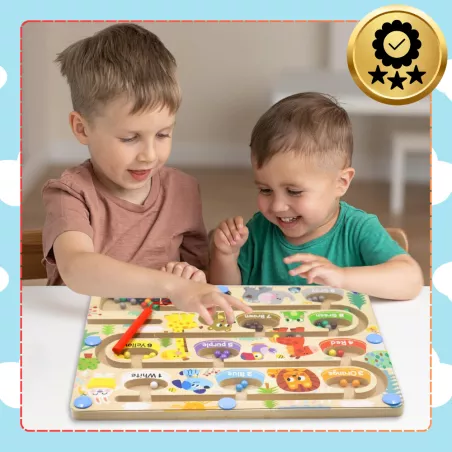 drewniany-labirynt-magnetyczny-montessori-nauka-kolorow-i-liczenia (4) Didelis magnetinis labirintas vaikams