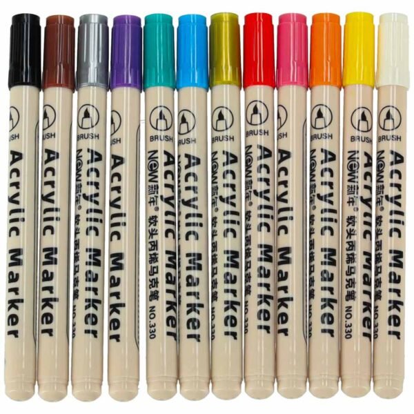 Markery-akrylowe-do-tkanin-kamieni-pisaki-flamastry-mazaki-wodoodporne-DIY-12-szt-167927 Akrilinių flomasterių rinkinys (12 vnt.)