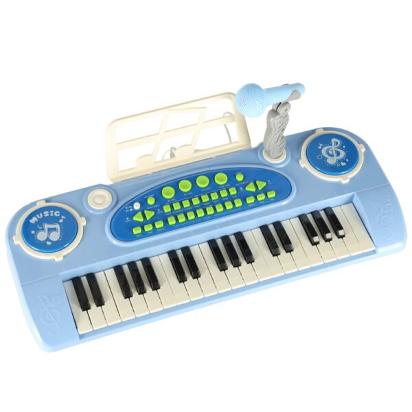 Keyboard-dla-dzieci-pianinko-interaktywne-organki-37-klawiszy-mikrofon-statyw-niebieskie-173059 Interaktyvus mėlynas pianinas su mikrofonu