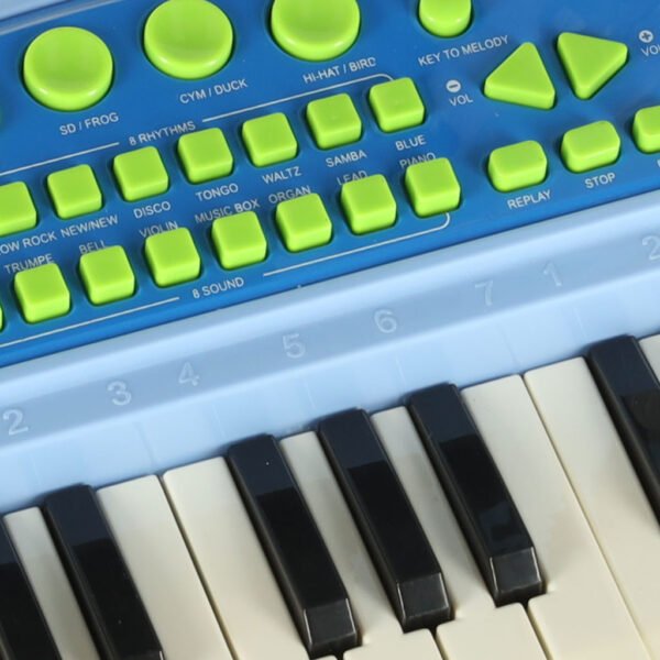 Keyboard-dla-dzieci-pianinko-interaktywne-organki-37-klawiszy-mikrofon-statyw-niebieskie-173060 Interaktyvus mėlynas pianinas su mikrofonu