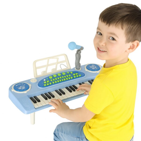 Keyboard-dla-dzieci-pianinko-interaktywne-organki-37-klawiszy-mikrofon-statyw-niebieskie-173067 Interaktyvus mėlynas pianinas su mikrofonu