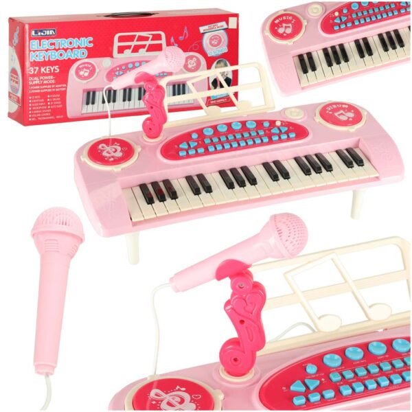 Interaktyvus rožinis pianinas su mikrofonu