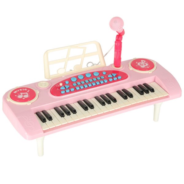 Keyboard-dla-dzieci-pianinko-interaktywne-organki-37-klawiszy-mikrofon-statyw-rozowe-173071 Interaktyvus rožinis pianinas su mikrofonu