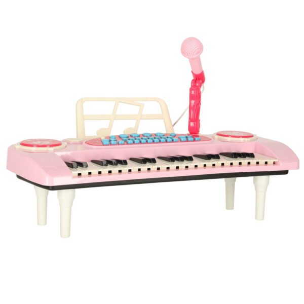 Keyboard-dla-dzieci-pianinko-interaktywne-organki-37-klawiszy-mikrofon-statyw-rozowe-173072 Interaktyvus rožinis pianinas su mikrofonu