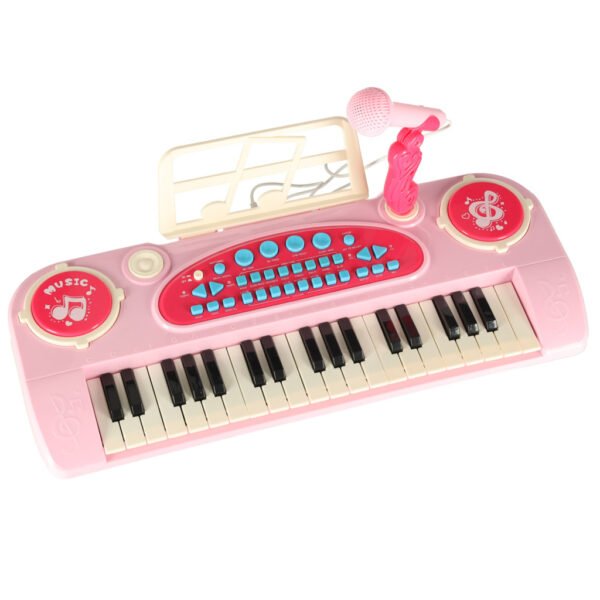 Keyboard-dla-dzieci-pianinko-interaktywne-organki-37-klawiszy-mikrofon-statyw-rozowe-173073 Interaktyvus rožinis pianinas su mikrofonu