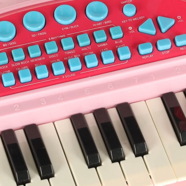 Keyboard-dla-dzieci-pianinko-interaktywne-organki-37-klawiszy-mikrofon-statyw-rozowe-173074 Interaktyvus rožinis pianinas su mikrofonu