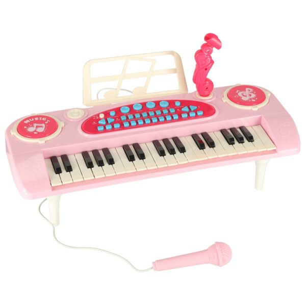 Keyboard-dla-dzieci-pianinko-interaktywne-organki-37-klawiszy-mikrofon-statyw-rozowe-173077 Interaktyvus rožinis pianinas su mikrofonu