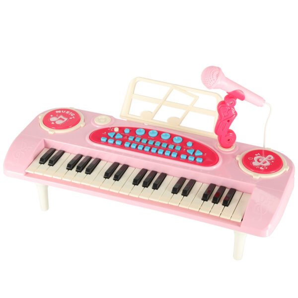 Keyboard-dla-dzieci-pianinko-interaktywne-organki-37-klawiszy-mikrofon-statyw-rozowe-173079 Interaktyvus rožinis pianinas su mikrofonu