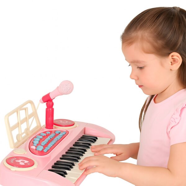 Keyboard-dla-dzieci-pianinko-interaktywne-organki-37-klawiszy-mikrofon-statyw-rozowe-173081 Interaktyvus rožinis pianinas su mikrofonu