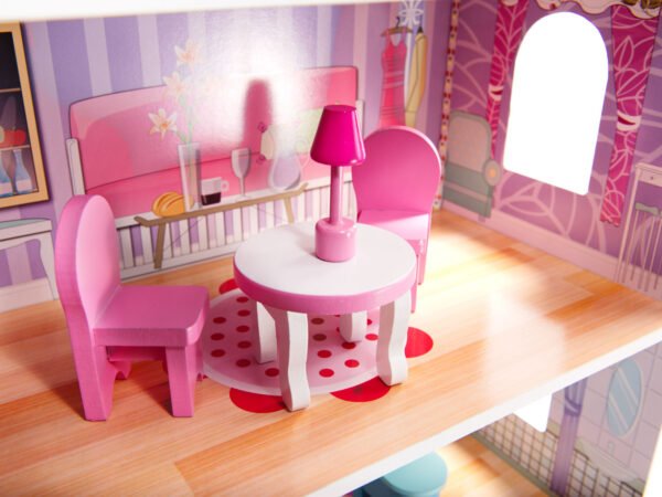Domek-drewniany-dla-lalek-Rozowa-Willa-70cm-LED-83659(1) Medinis lėlių namelis su LED apšvietimu