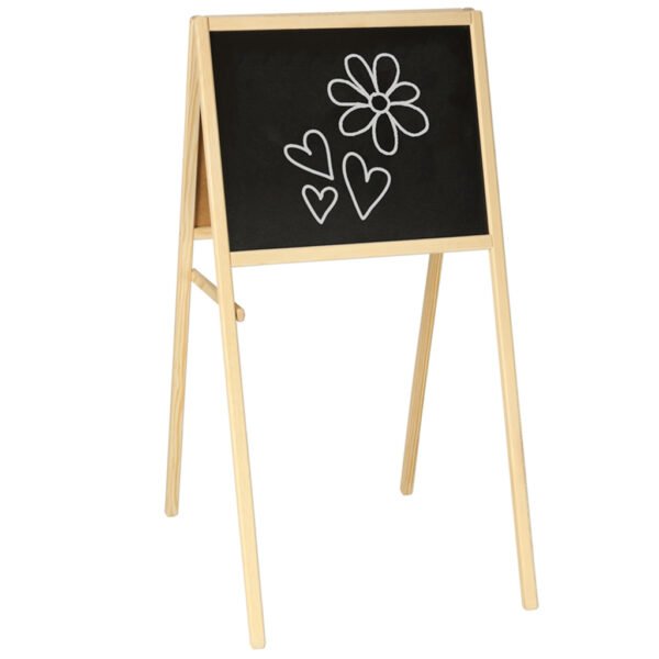 Tablica-kredowa-suchoscieralna-magnetyczna-dwustronna-literki-kreda-gabka-marker-84-x-43-x-50-cm-150574 Medinė magnetinė dvipusė piešimo lenta su priedais