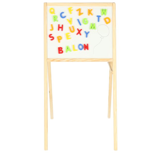 Tablica-kredowa-suchoscieralna-magnetyczna-dwustronna-literki-kreda-gabka-marker-84-x-43-x-50-cm-150576 Medinė magnetinė dvipusė piešimo lenta su priedais