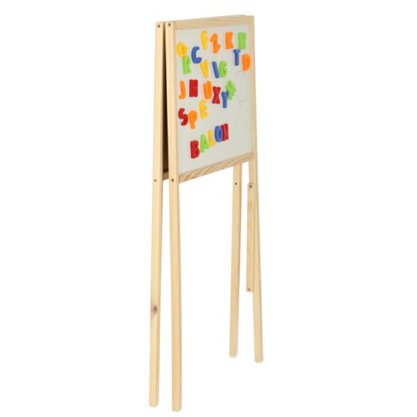 Tablica-kredowa-suchoscieralna-magnetyczna-dwustronna-literki-kreda-gabka-marker-84-x-43-x-50-cm-150578 Medinė magnetinė dvipusė piešimo lenta su priedais