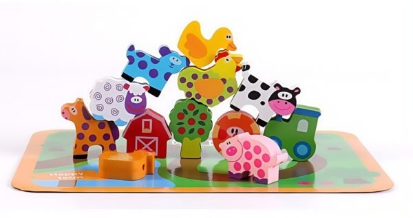 Klocki-drewniane-do-nawlekania-tablica-farma-zwier-172622 Vėrimo rinkinys Laimingas ūkis