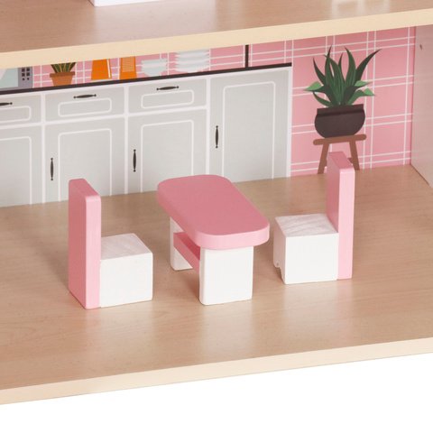 Didelis medinis lėlių namelis su LED apšvietimu ir baldais