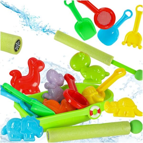 Smėlio žaislų rinkinys su laiveliu ir vandens šautuvu