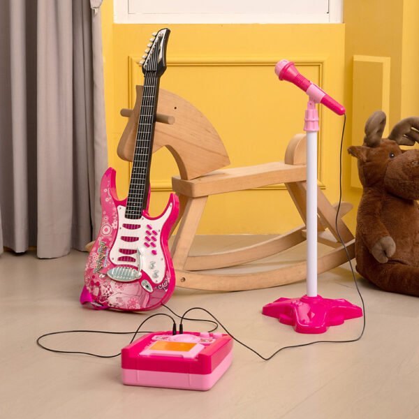 electric-pink-guitar-microphone-amplifier-toy-set~0747674539077_01c_MP Vaikiška elektrinė gitara su mikrofonu ir stiprintuvu (rožinė spalva)