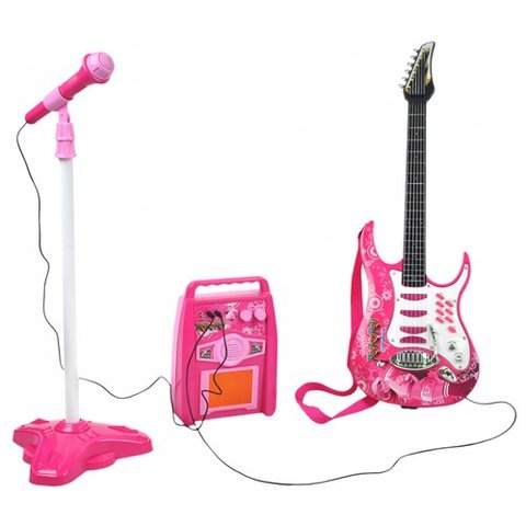 pol_pm_Gitara-mikrofon-wzmacniacz-roz-22407-17289_1 Vaikiška elektrinė gitara su mikrofonu ir stiprintuvu (rožinė spalva)