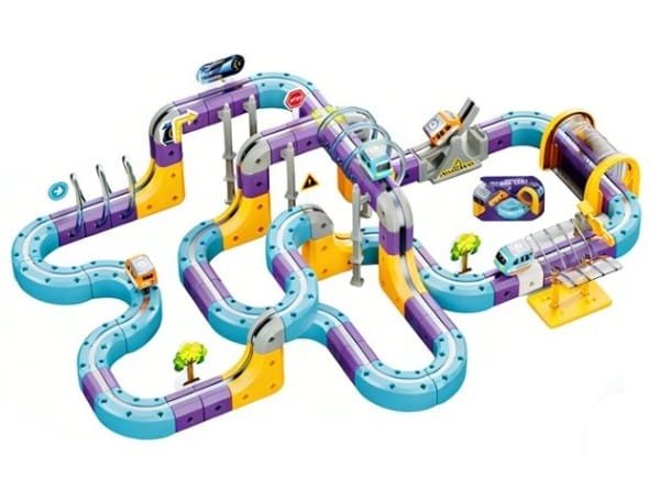 Magnetinis konstruktorius - lenktynių trasa su automobiliais, 127 dalys