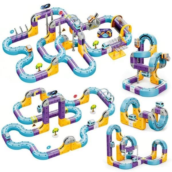 Magnetinis konstruktorius - lenktynių trasa su automobiliais, 127 dalys