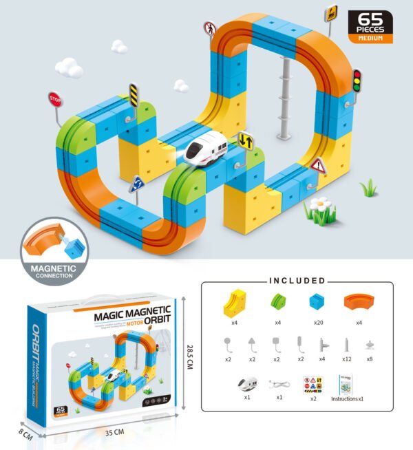 Magnetinis konstruktorius - lenktynių trasa su automobiliu, 65 dalys