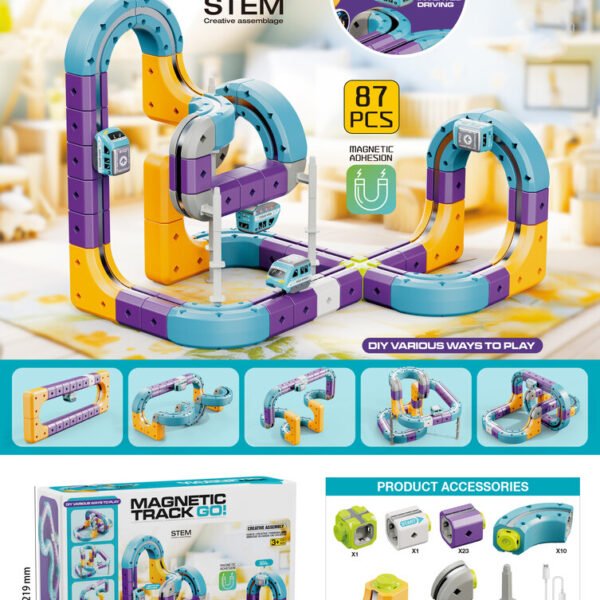 Magnetinis konstruktorius – lenktynių trasa su automobiliu, 87 dalys