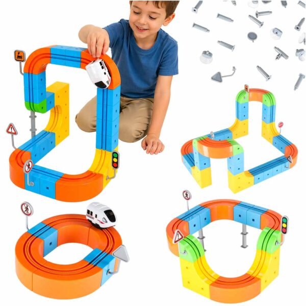 Magnetinis konstruktorius - lenktynių trasa su automobiliu, 65 dalys