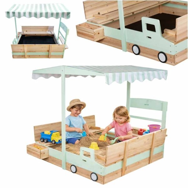 Medinė smėlio dėžė su stogeliu