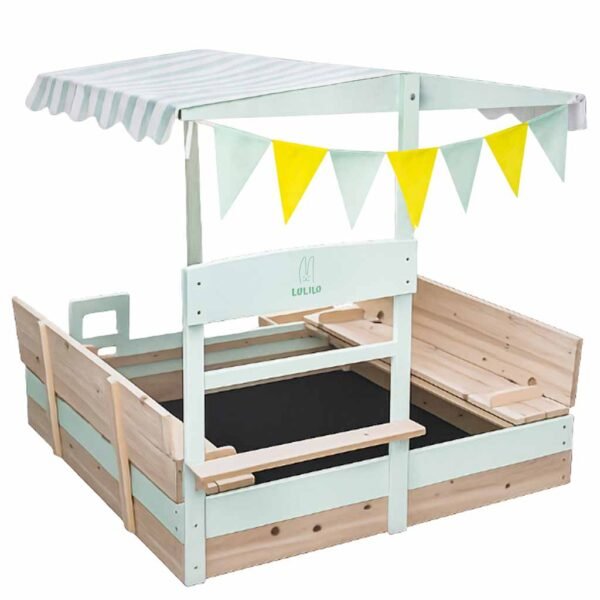 Medinė smėlio dėžė su stogeliu