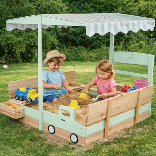 Medinė smėlio dėžė su stogeliu